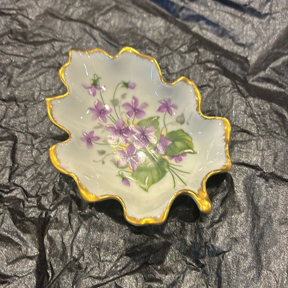Vintage Limoges trinket dish “chamart” pattern - violets with gold trim